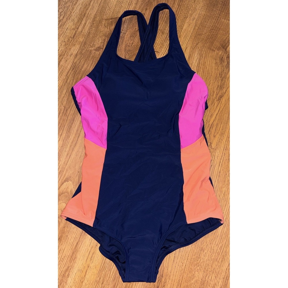 lands end womens medium blue swim suit one piece 545283 NWT Full coverage Upf 50